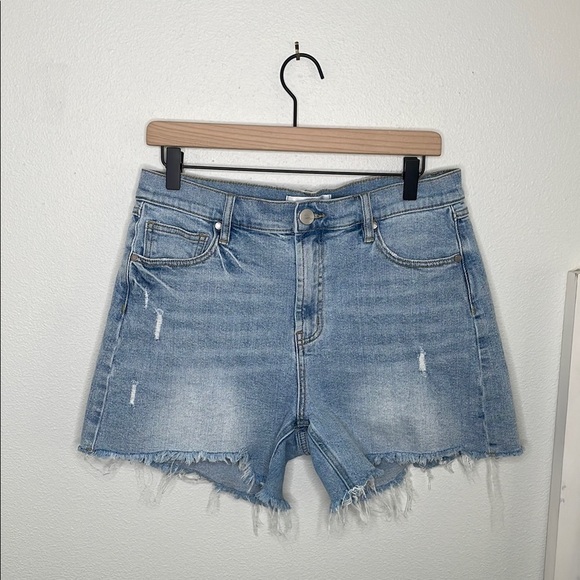 1822 Denim Dad Distressed High Waist Denim Cutoff Shorts - Picture 2 of 9